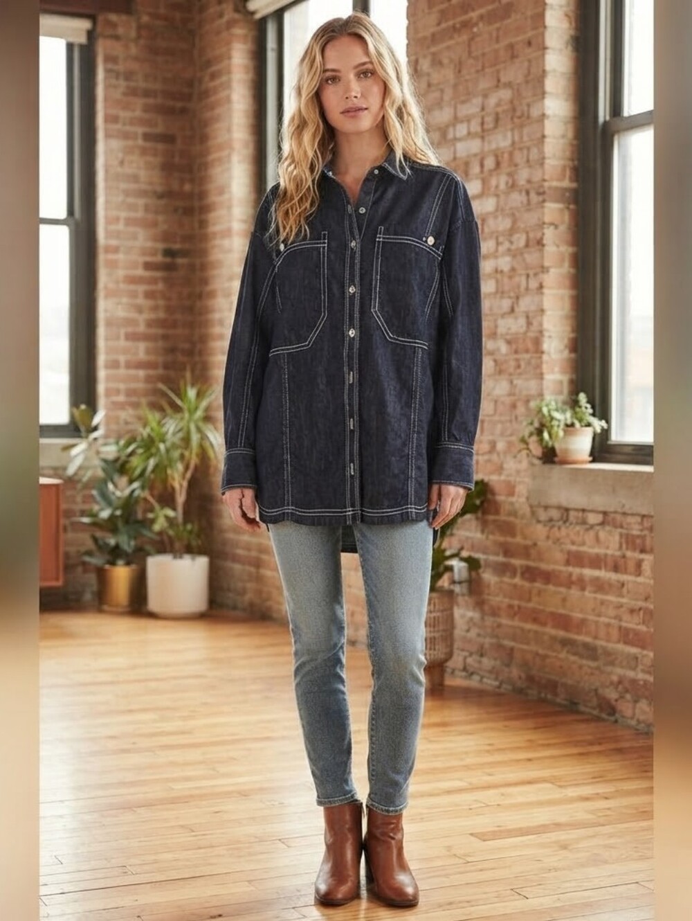 Anthropologie- Pilcro Dark Indigo Denim Shacket with Contrast Stitching - XS R